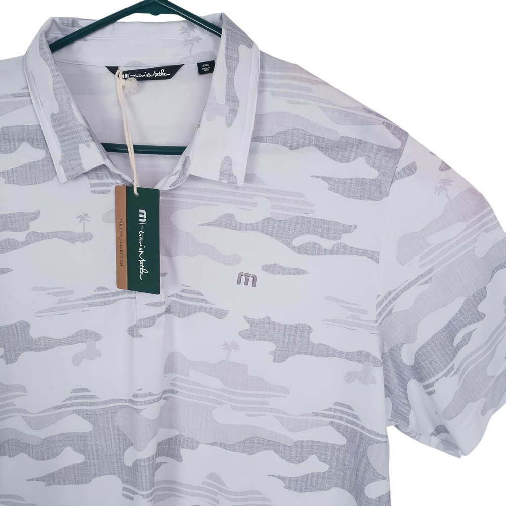 TravisMathew Beachside Stealth Button-Down Mens 3XL White Camo Pima Cotton